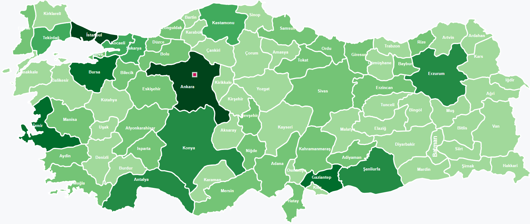 Sağlık Bakanlığı Atama Kontenjanları Yoğunluk Haritası
